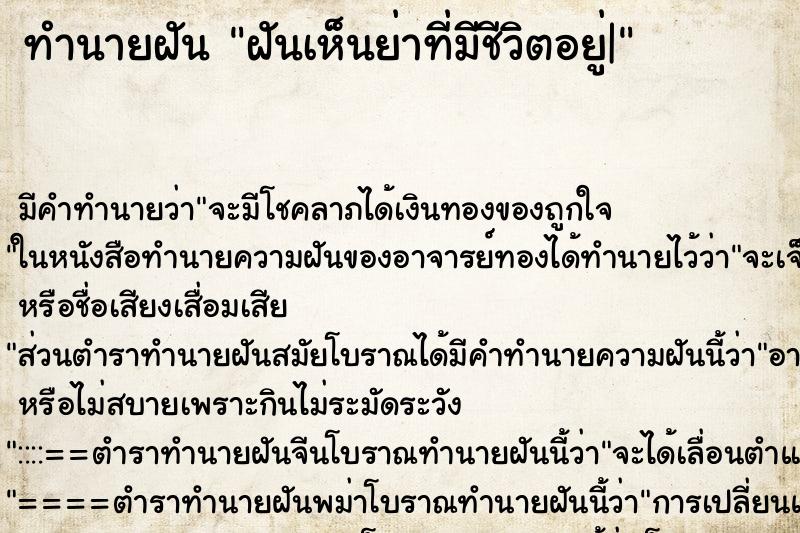 ทำนายฝัน ฝันเห็นย่าที่มีชีวิตอยู่| ทำนายฝัน ฝันเห็นย่าที่มีชีวิตอยู่|
